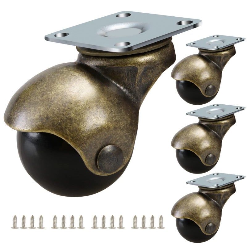 JGJC 2 inch Ball Caster Wheels  Furniture Casters Set of 4 Antique Brass  Heavy Duty Vintage Castor Wheels for Furniture  Ball Bearing 360 Degree Swivel Plate Casters for Furniture Legs - Image 1